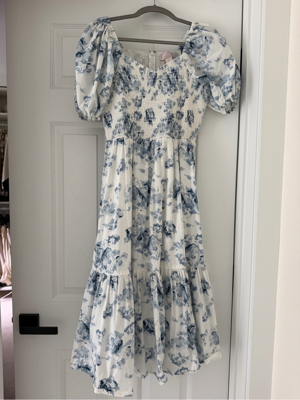 Rachel Parcell White Midi Dress with Blue Floral Print